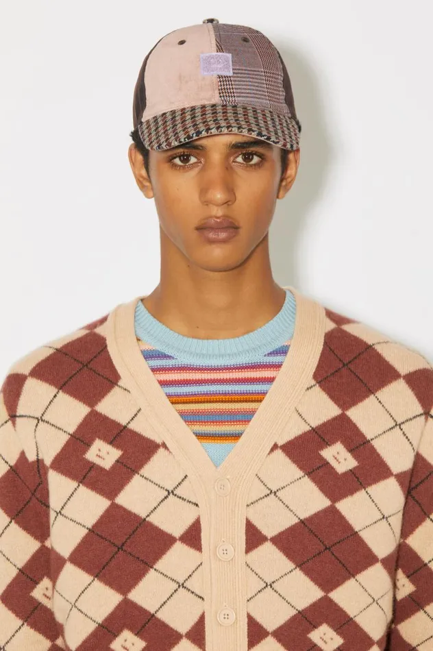 Acne Studios Argyle Jacquard Cardigan Biscuit Beigedeep Red Men Knitwear