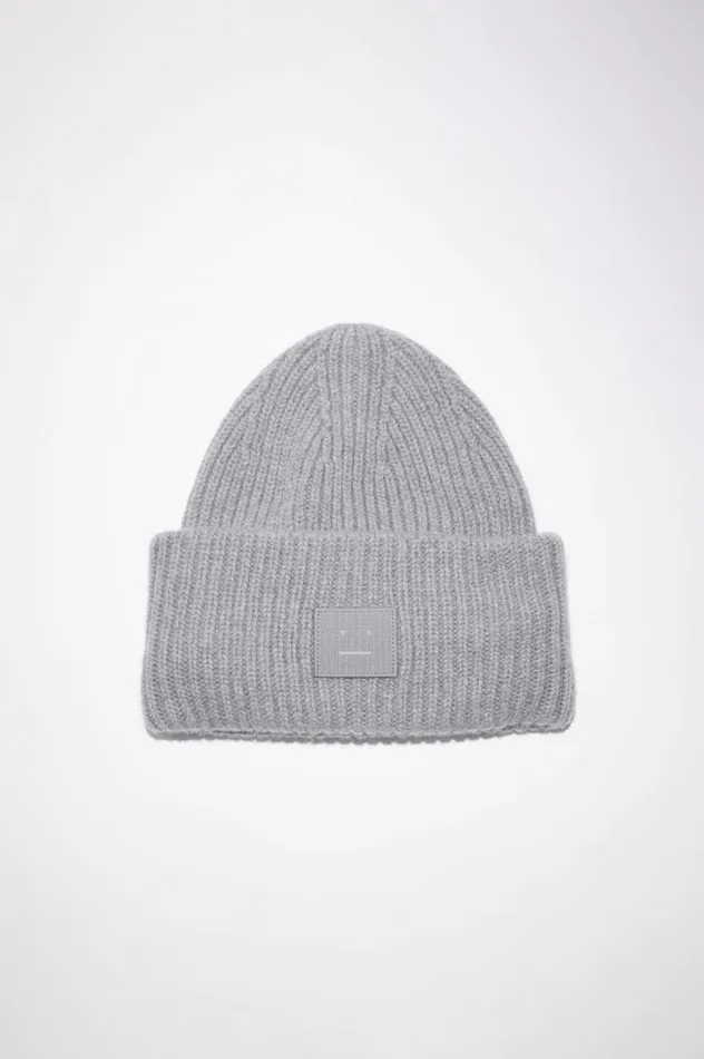 Acne Studios Large Face Logo Beanie Grey Melange Men Hats