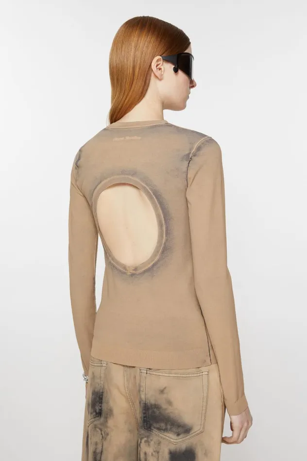 Acne Studios Long Sleeve Cutout Tshirt Desert Beige Women Knitwear