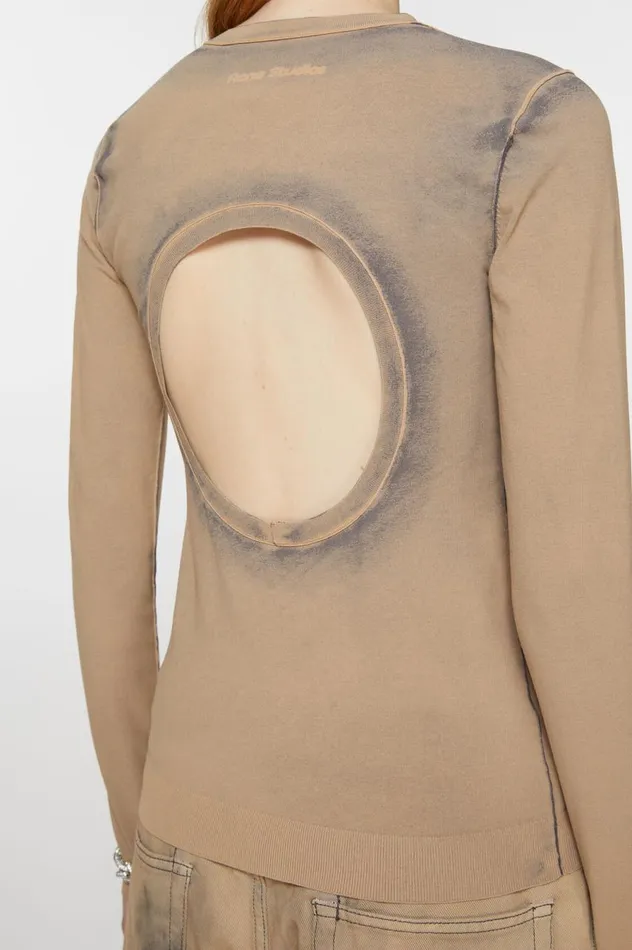 Acne Studios Long Sleeve Cutout Tshirt Desert Beige Women Knitwear