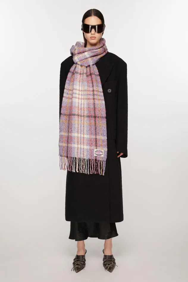 Acne Studios Plaid Fringe Scarf Violet Purple Men Scarves