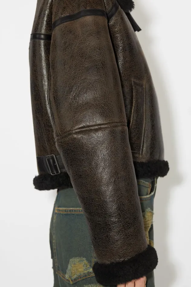 Acne Studios Shearling Jacket Dark Brownblack Women Outerwear