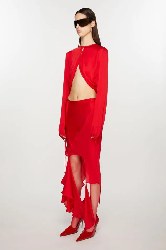 Acne Studios Silk Cutout Skirt Bright Red Women Skirts