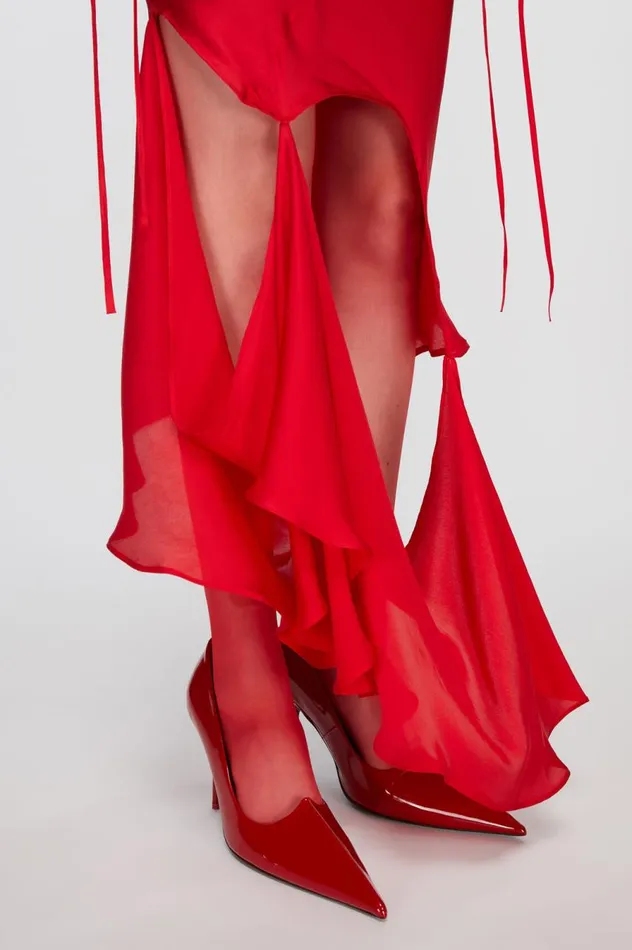 Acne Studios Silk Cutout Skirt Bright Red Women Skirts
