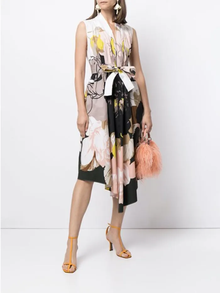 Adam Lippes Dresses and Jumpsuits Asymmetrical Dress In Printed Poplin Ivory Floral B 8211 Women