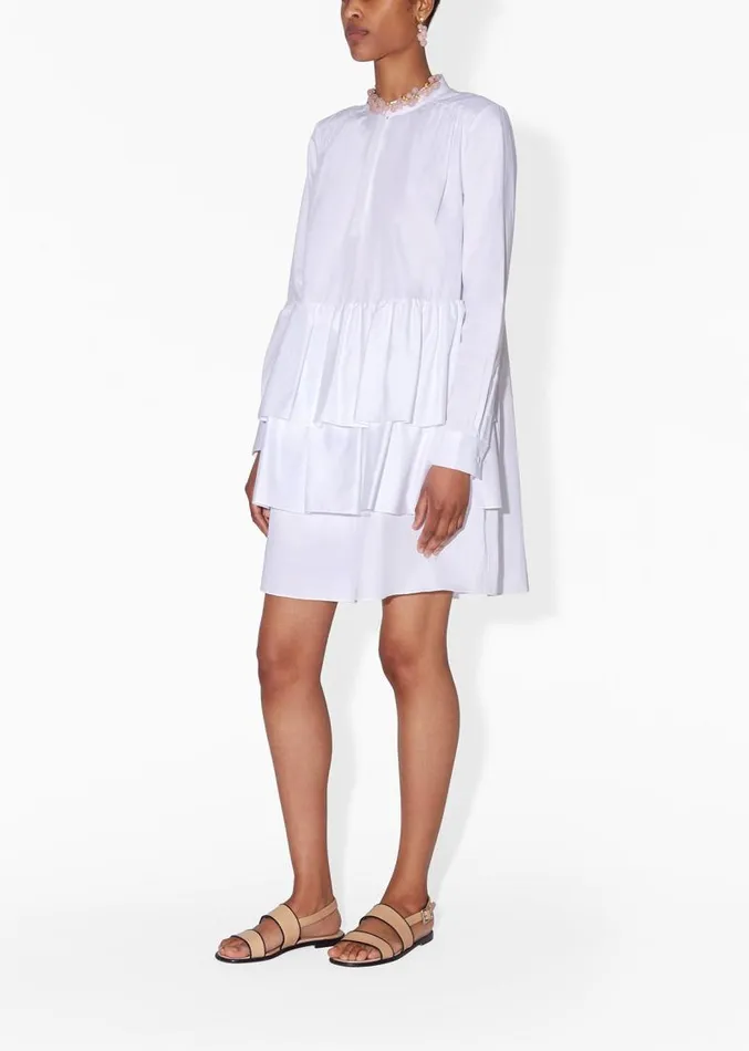 Adam Lippes Dresses and Jumpsuits Tiered Ruffle Mini Dress In Cotton Poplin White 8211 Women