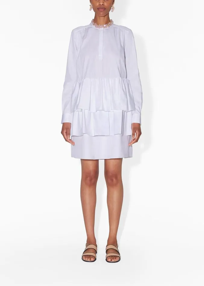Adam Lippes Dresses and Jumpsuits Tiered Ruffle Mini Dress In Cotton Poplin White 8211 Women
