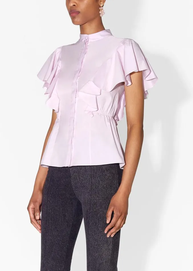 Adam Lippes Tops Ruffle Shell In Cotton Poplin Blush 8211 Women