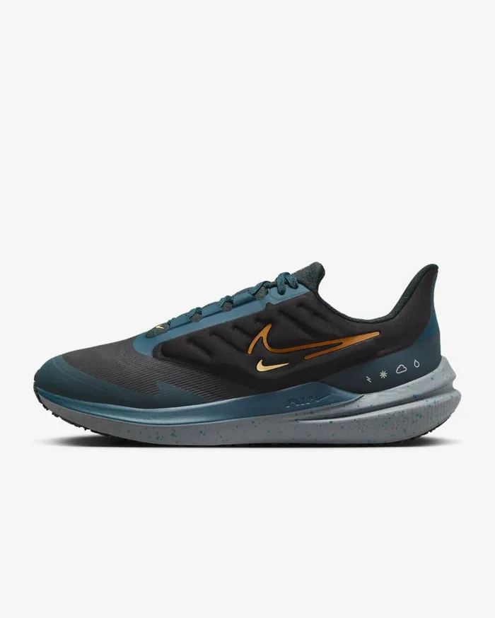 All Shoes Men Nike Winflo 9 Shield Blackgeode Tealdeep Junglesafety Orange