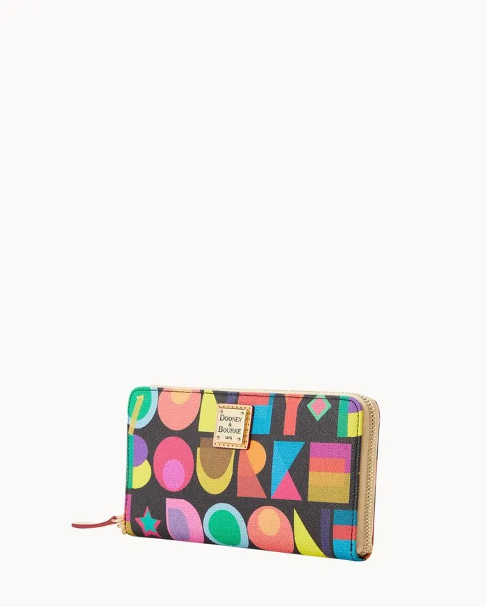 Art Deco Large Zip Around Wristlet Black Women Dooney and Bourke Wallets Art Deco Large Zip Around Wristlet Black Women Dooney and Bourke Wallets
