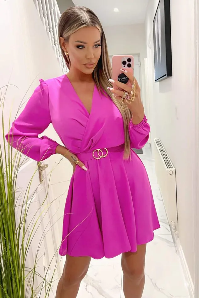 AX Paris Dresses Cerise Wrap Over Belted Skater Dress