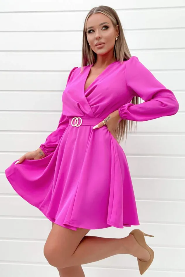 AX Paris Dresses Cerise Wrap Over Belted Skater Dress