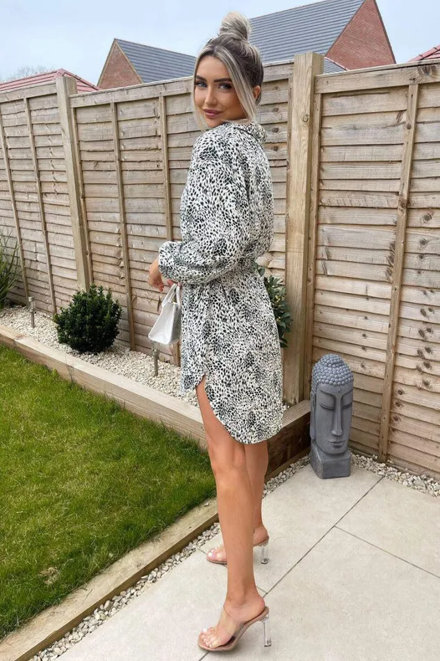 AX Paris Dresses Cream And Green Printed Belted Shirt Dress