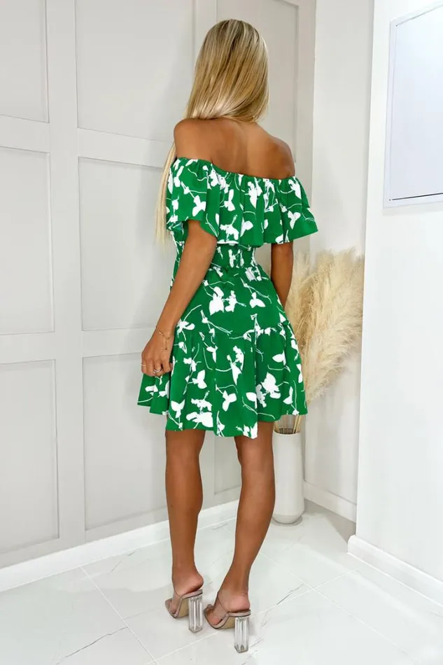 AX Paris Dresses Green And White Printed Bardot Style Mini Dress