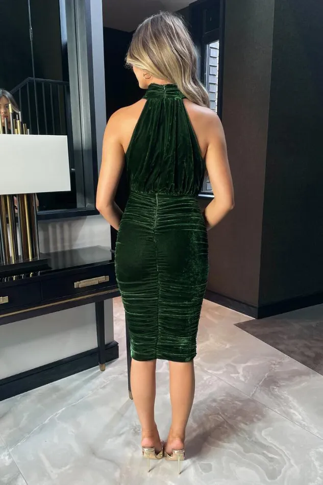 AX Paris Dresses Green Velvet Halterneck Midi Dress