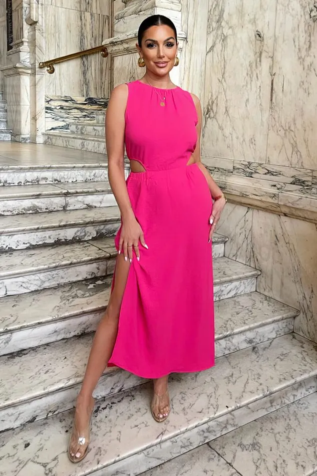 AX Paris Dresses Hot Pink Cut Out Midi Dress