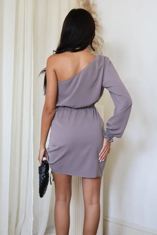 AX Paris Dresses Mushroom One Sleeve Ruched Side Mini Dress