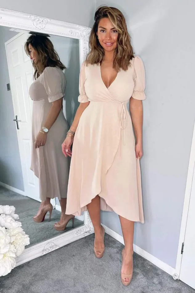 AX Paris Dresses Nude Wrap Side Tie Midi Dress