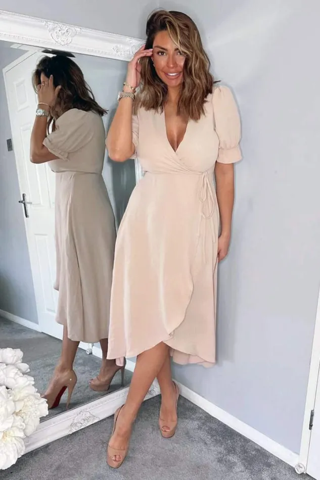 AX Paris Dresses Nude Wrap Side Tie Midi Dress