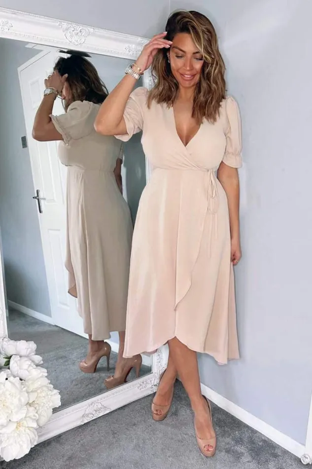 AX Paris Dresses Nude Wrap Side Tie Midi Dress