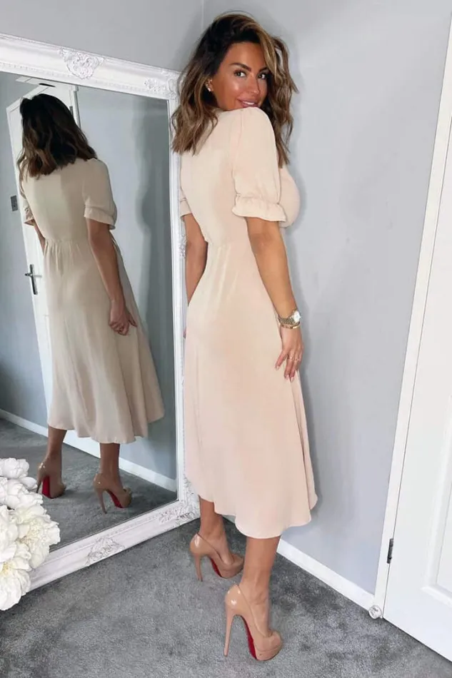 AX Paris Dresses Nude Wrap Side Tie Midi Dress