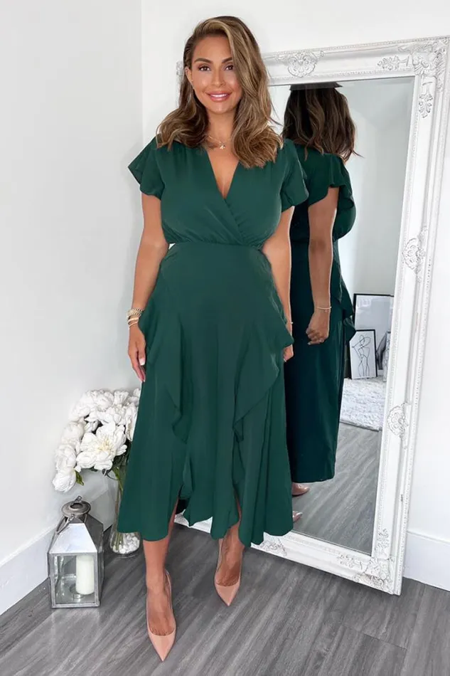 AX Paris Dresses Teal Frill Detail Double Split Skirt Midi Dress