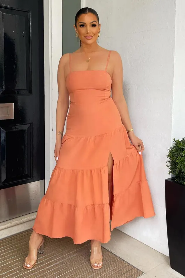 AX Paris Dresses Terracotta Strappy Smock Midi Dress