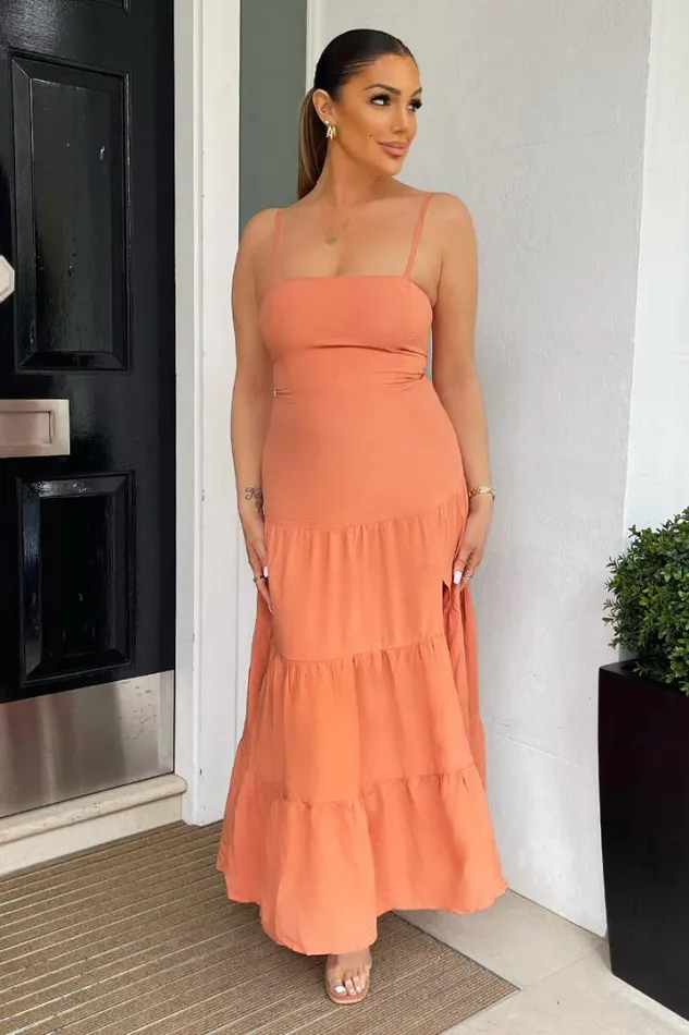 AX Paris Dresses Terracotta Strappy Smock Midi Dress
