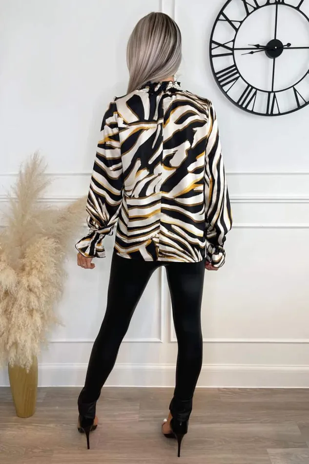 AX Paris Tops Multi Print Shirred High Neck Long Sleeve Top