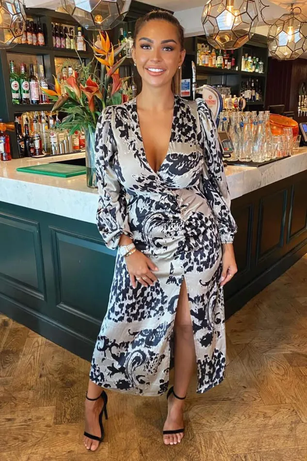 AX Paris Wedding Guest Dresses Multi Animal Print V Neck Split Leg Midi Dress