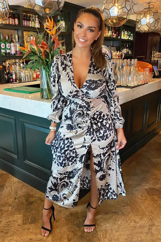 AX Paris Wedding Guest Dresses Multi Animal Print V Neck Split Leg Midi Dress