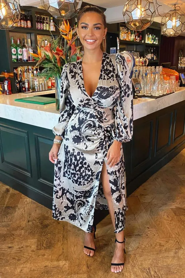 AX Paris Wedding Guest Dresses Multi Animal Print V Neck Split Leg Midi Dress