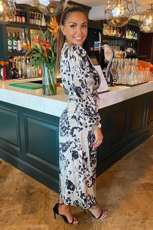 AX Paris Wedding Guest Dresses Multi Animal Print V Neck Split Leg Midi Dress