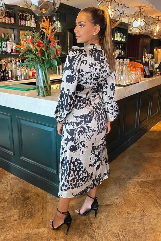 AX Paris Wedding Guest Dresses Multi Animal Print V Neck Split Leg Midi Dress