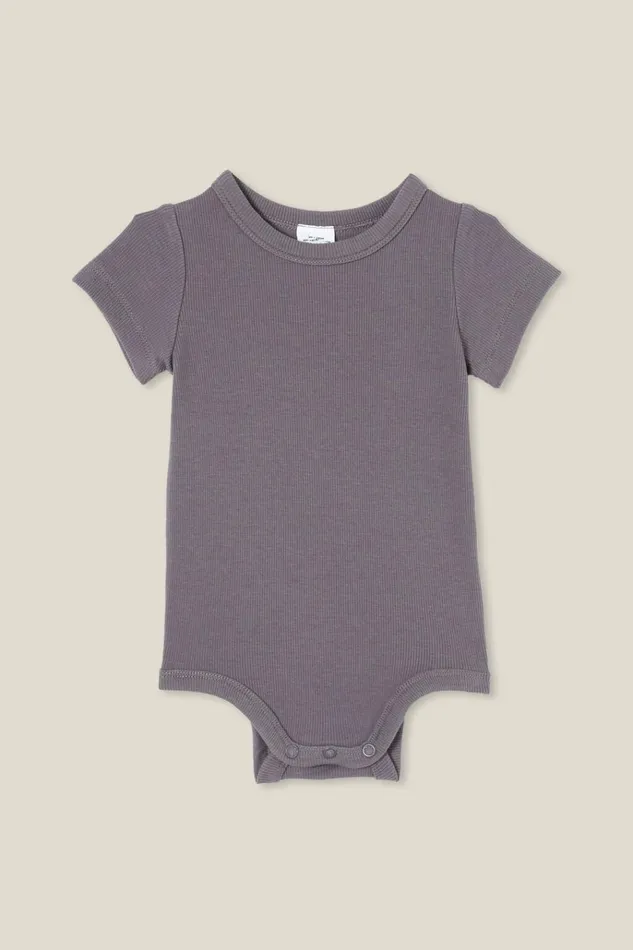 Baby Rompers and Bubbysuits Cotton On The Short Sleeve Rib Bubbysuit Rabbit Grey Wash Baby Rompers and Bubbysuits Cotton On The Short Sleeve Rib Bubbysuit Rabbit Grey Wash