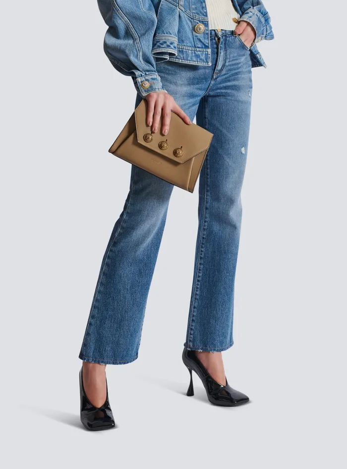 Balmain Clutches Women Emblegraveme Flap Grained Calfskin Bag Brown