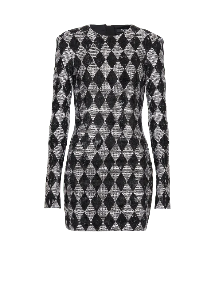 Balmain Dresses Women Short Diamond Rhinestone Dress Black