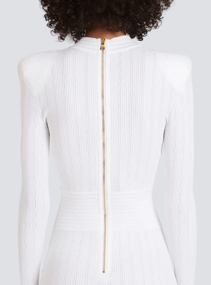 Balmain Dresses Women Short Knitted Dress With Gold Buttons White