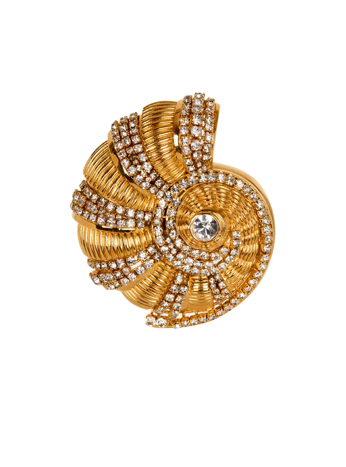 Balmain Fashion Jewelry Women Brass And Rhinestone Snail Brooch Gold
