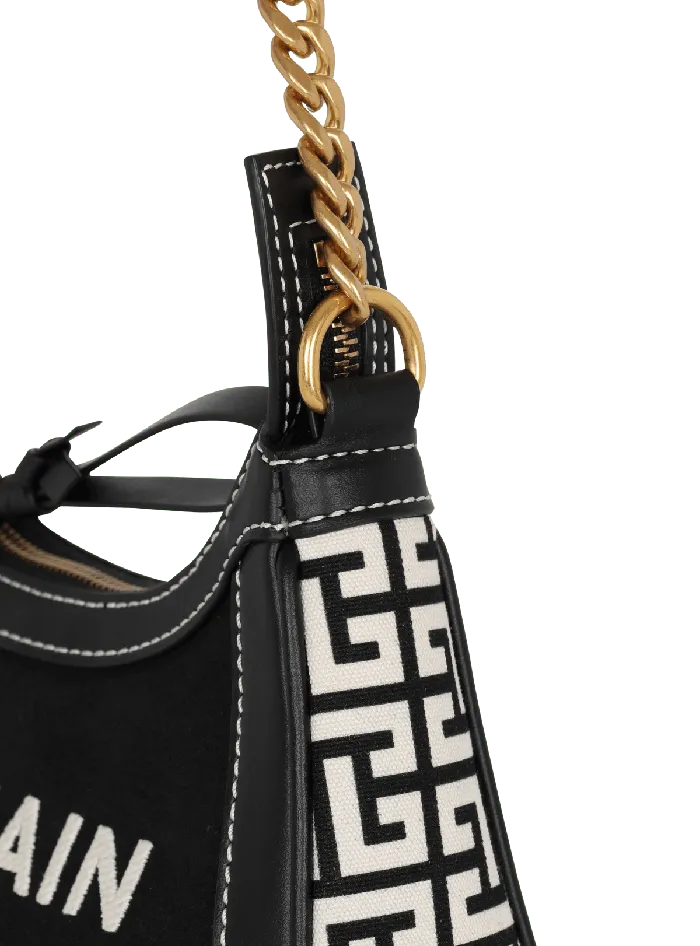 Balmain Handbags Women BArmy Handbag In Monogrammed Canvas And Leather Black