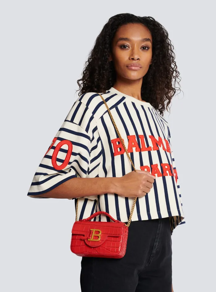 Balmain Handbags Women BBuzz Mini Bag In Crocodileprint Leather Red