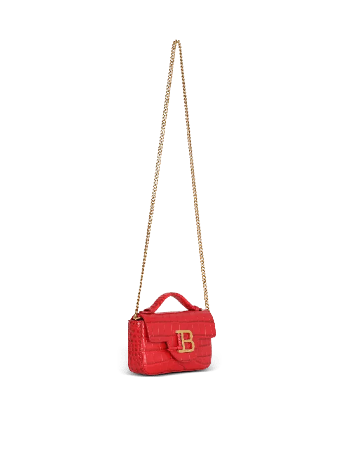 Balmain Handbags Women BBuzz Mini Bag In Crocodileprint Leather Red