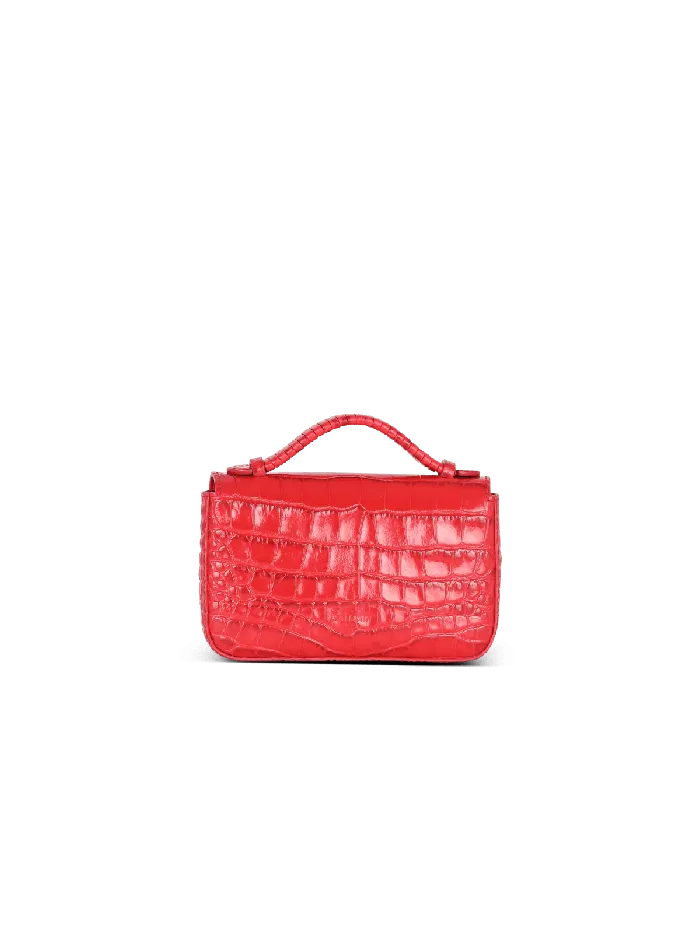 Balmain Handbags Women BBuzz Mini Bag In Crocodileprint Leather Red