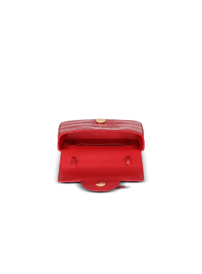 Balmain Handbags Women BBuzz Mini Bag In Crocodileprint Leather Red
