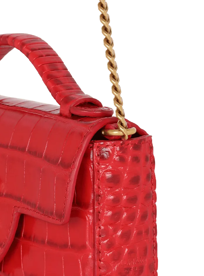 Balmain Handbags Women BBuzz Mini Bag In Crocodileprint Leather Red