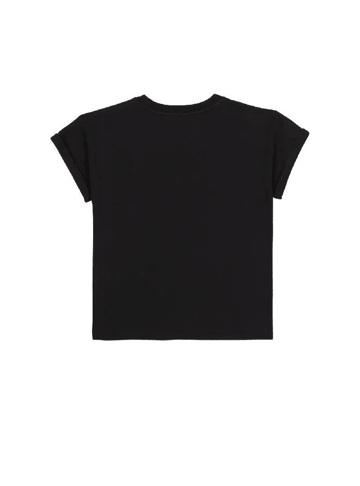 Balmain Kids Shortsleeved Signature Rhinestone Tshirt Black