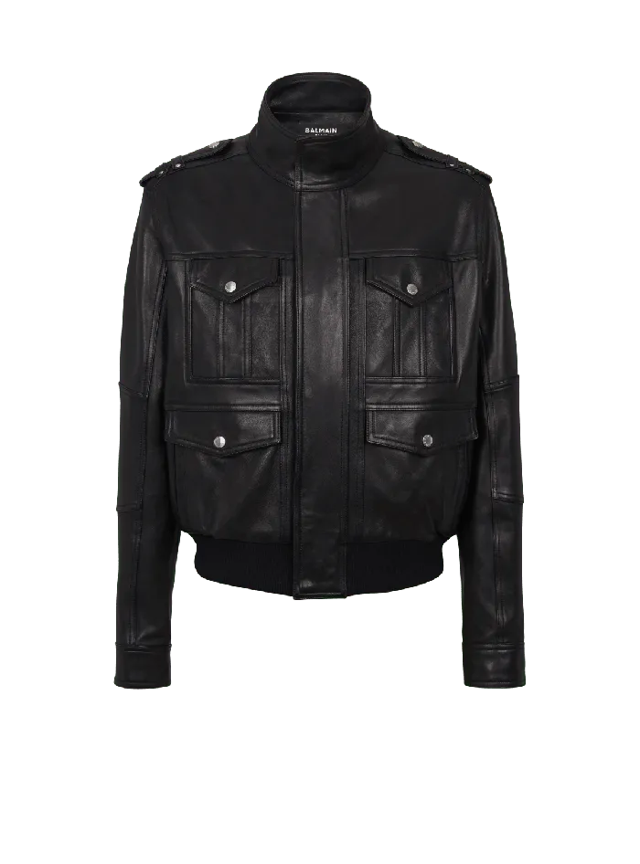 Balmain Outerwear Men Lambskin Leather Jacket With 4 Pockets Black