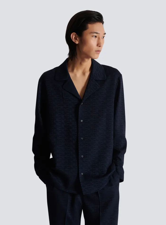 Balmain Shirts And Polos Men PB Labyrinth Jacquard Pyjama Shirt Navy