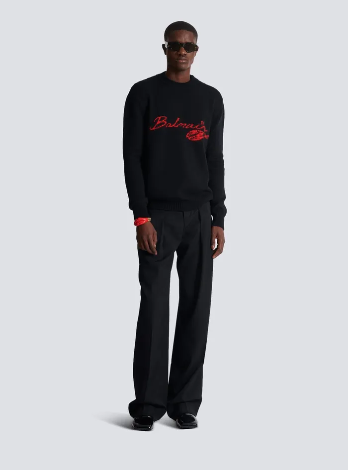 Balmain Sweatshirts Men Wool Kiss Jumper Black