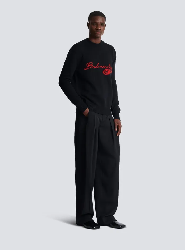 Balmain Sweatshirts Men Wool Kiss Jumper Black